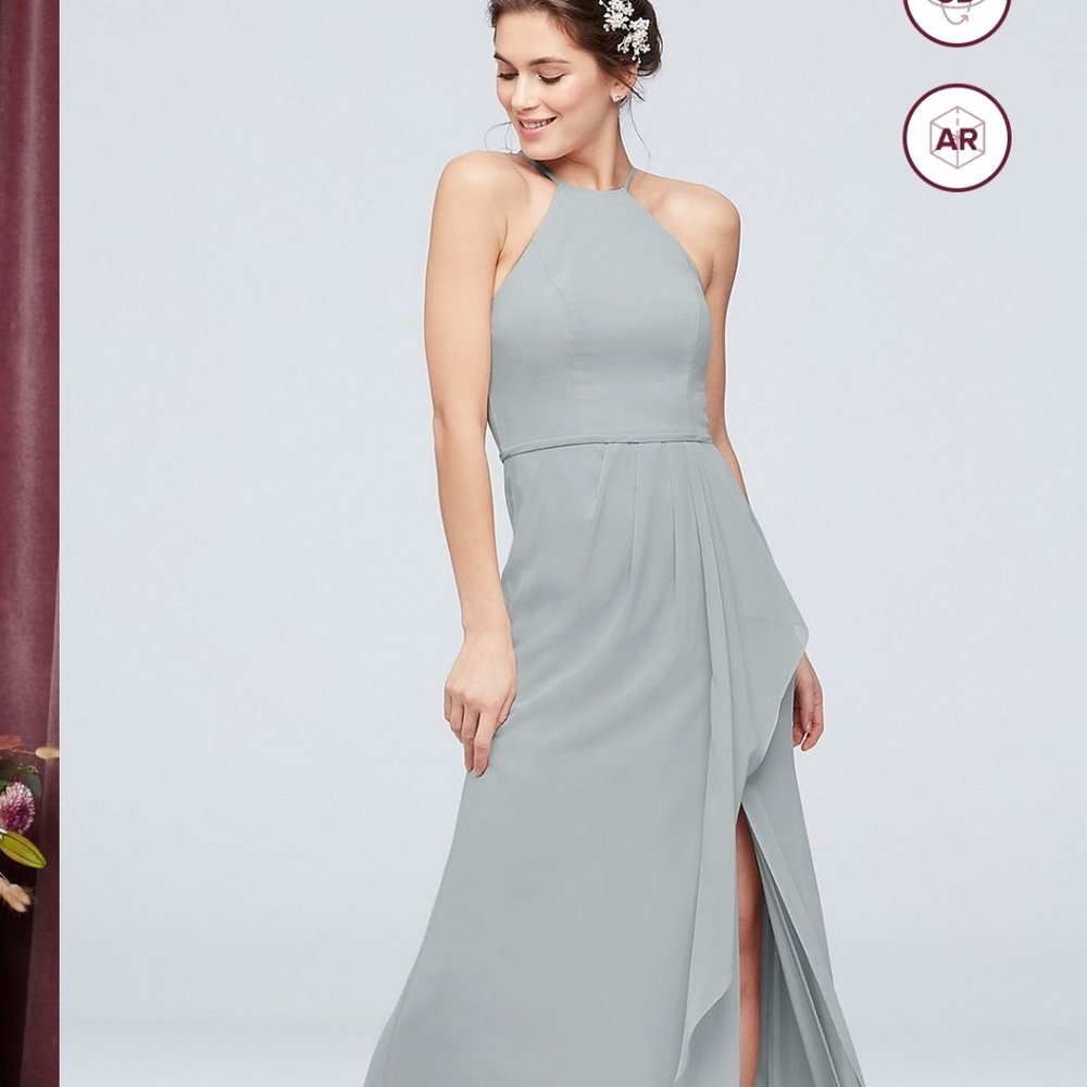 Davids Bridal high neck chiffon dress mercury